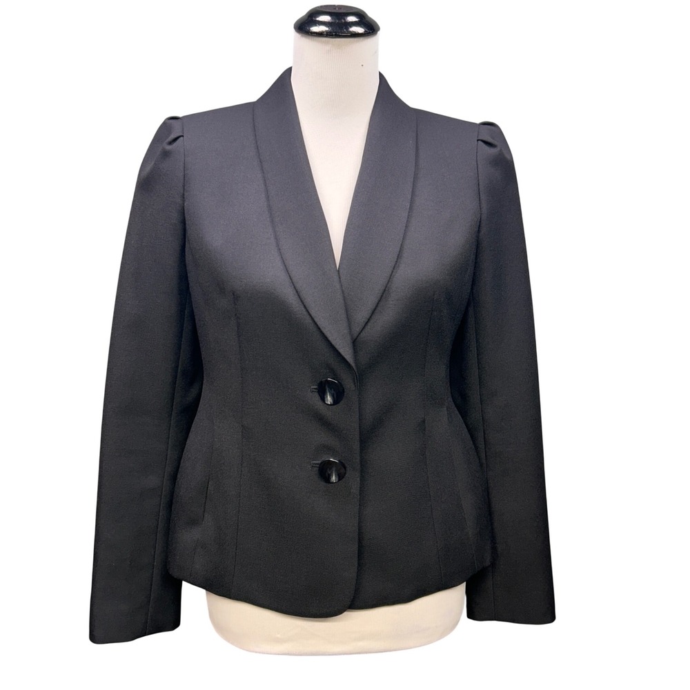 Suit Studio Blazer Women US 4 Black Puff Sleeve Shawl Lapel Career Professional